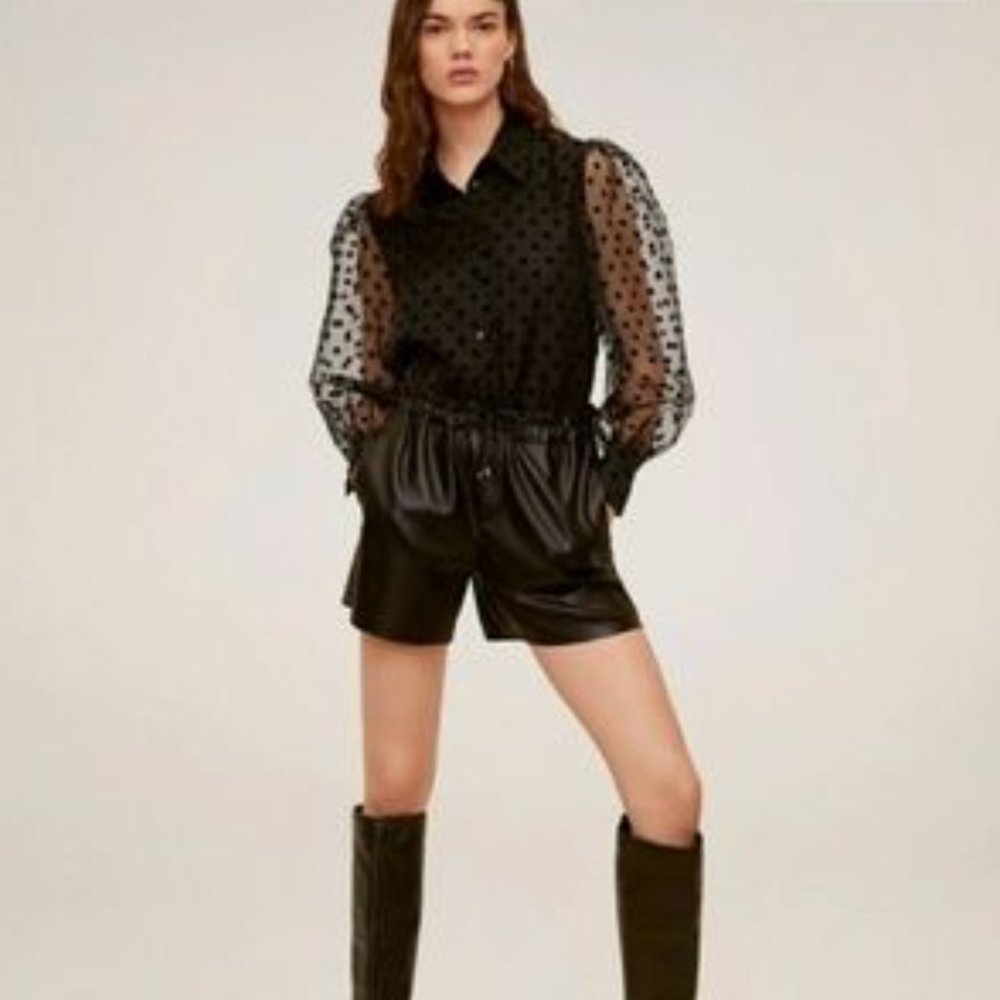 H&M Black Organza Sleeve Chiffon Button Top XS NEW